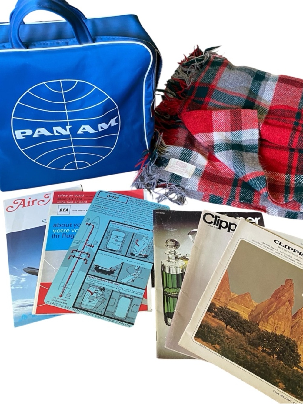 Vintage Pan Am bag & Troy Leisure blanket travel bundle
